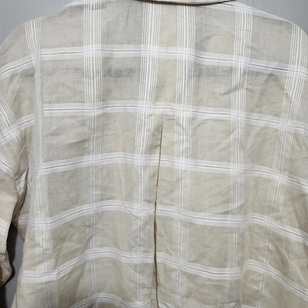 Lafayette 148 New York Cream and White Linen Blend Button Up Shirt Size S - Picture 5 of 5